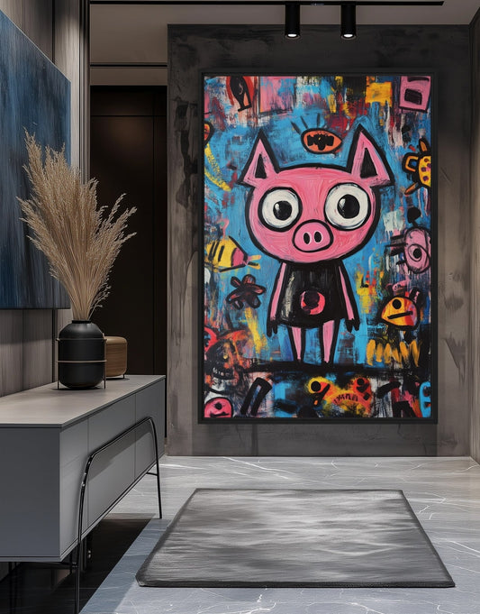 Pig Graffiti Art Framed Canvas