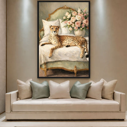 Cheetah Floral Art Framed Canvas - PaintFu