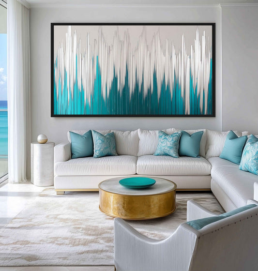 Teal and Silver Abstract Art Framed Canvas