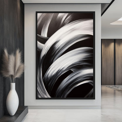 Black & White Brushstroke Art Framed Canvas