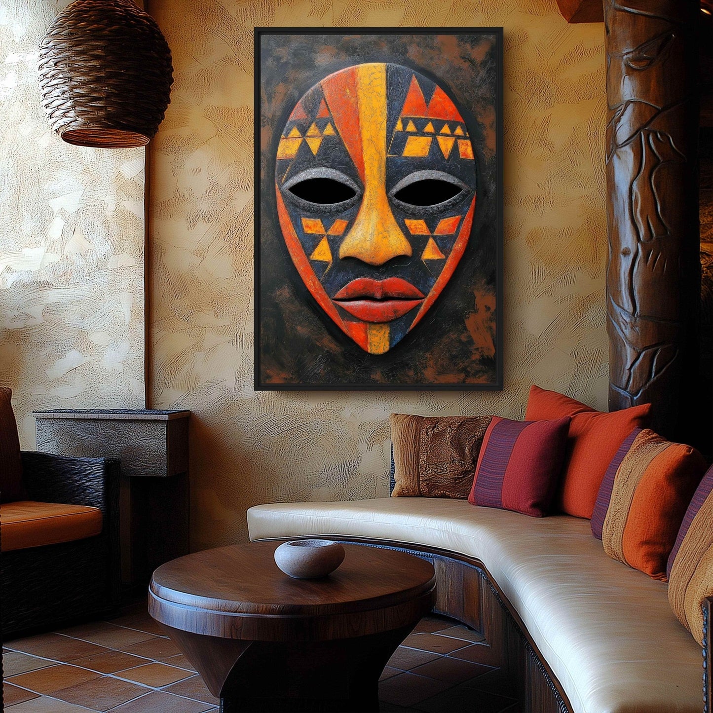 Tribal Mask African Folk Art Framed Canvas