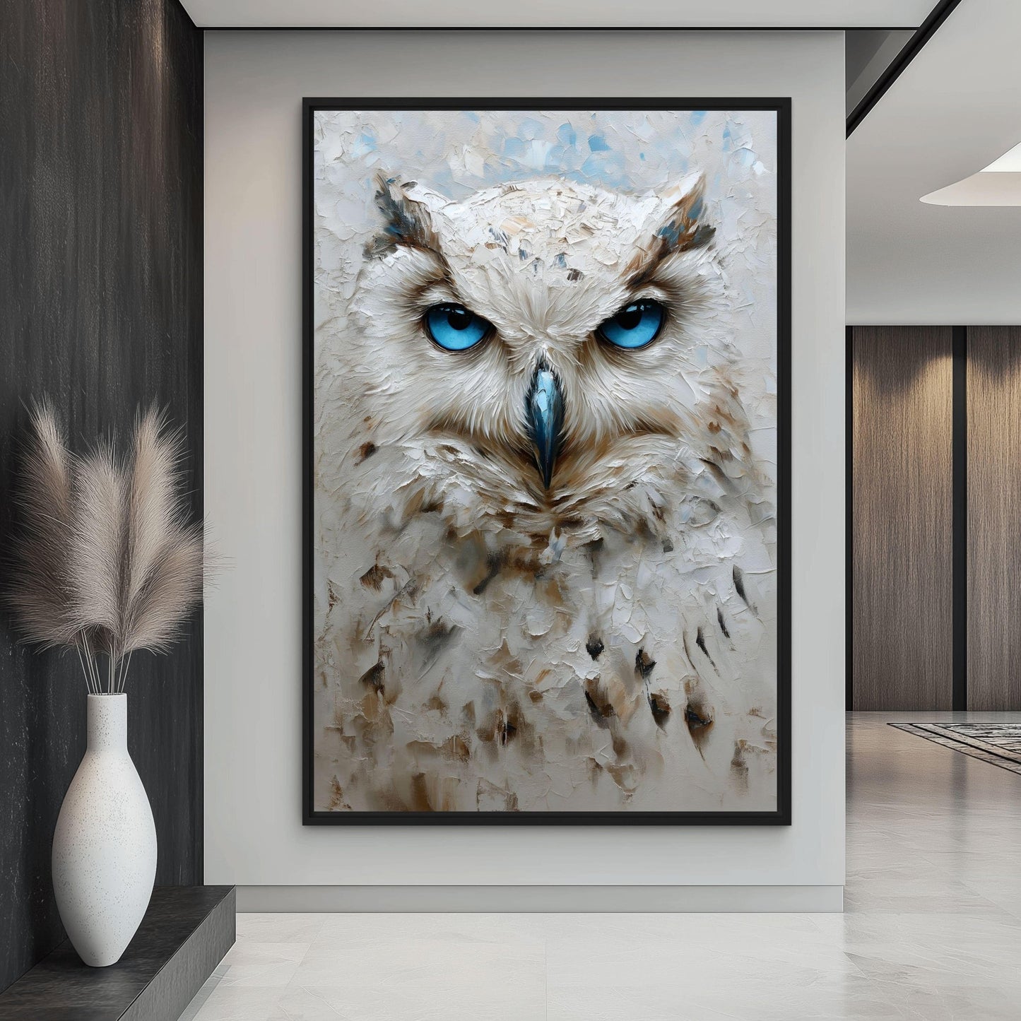 Blue Eyed White Owl Modern Art Digital Print