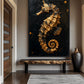 Golden Sea Horse Nautical Art Framed Canvas - PaintFu