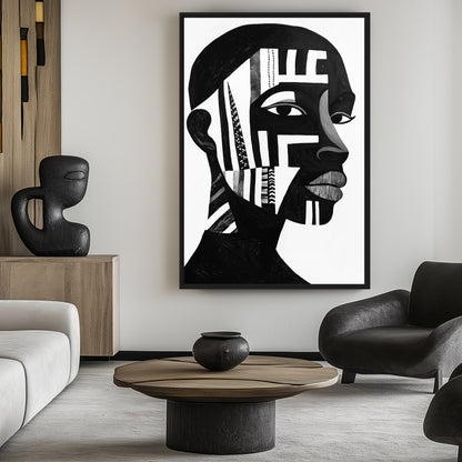 African Man Portrait Abstract Art Framed Canvas - PaintFu