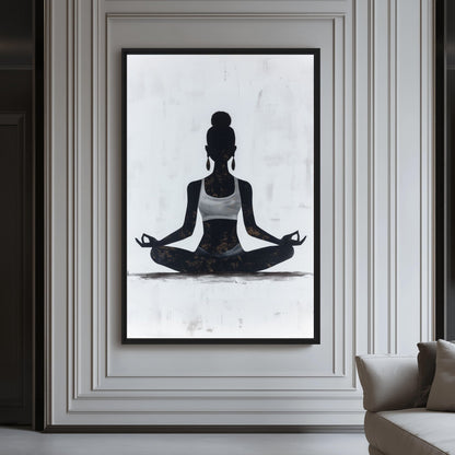 Woman Meditating Mindfulness Art Framed Canvas - PaintFu