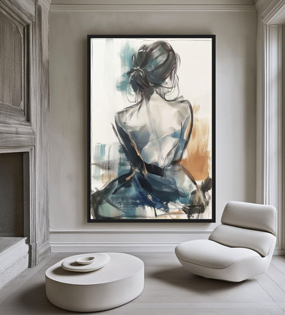 Woman Line & Watercolor Art Framed Canvas