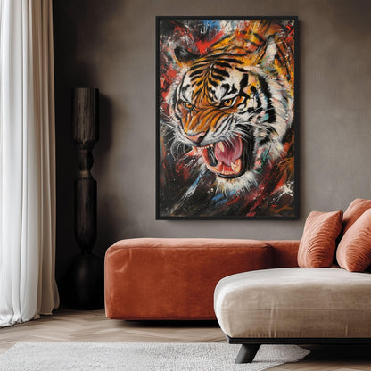 Roaring Tiger Modern Art Framed Canvas