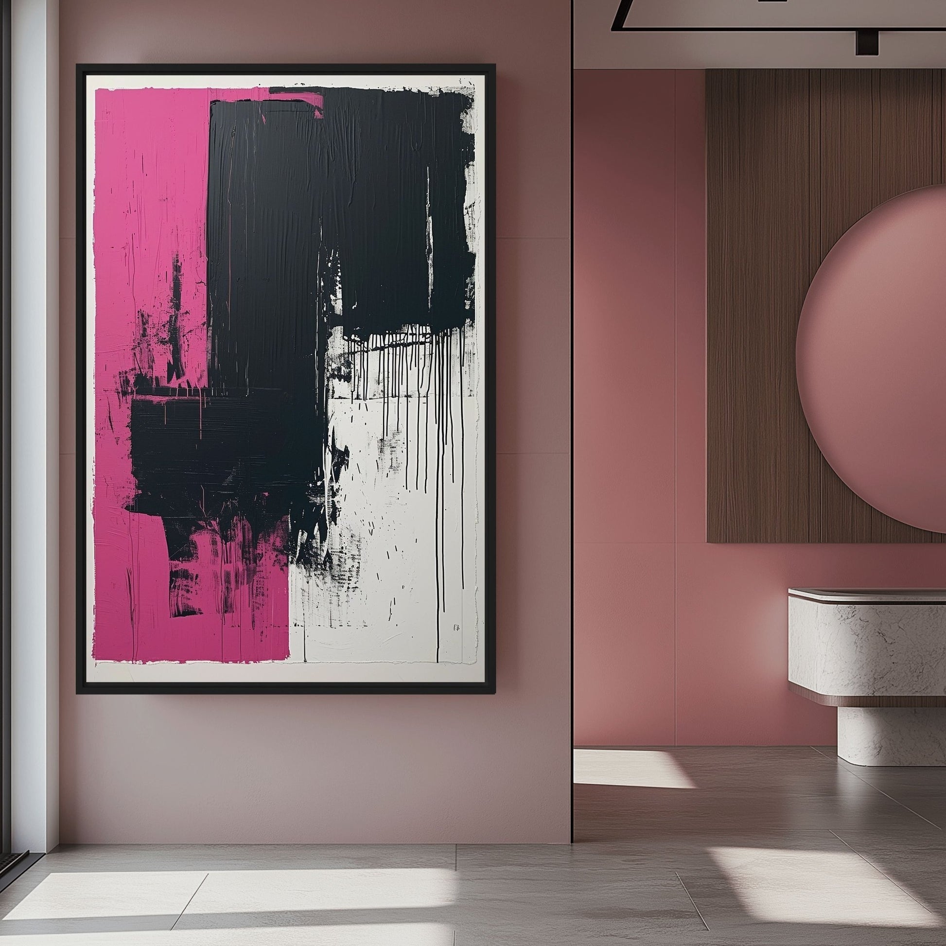 Pink Black Modern Art Framed Canvas