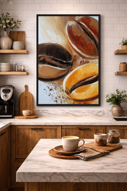 Coffee Beans Modern Art Framed Canvas - PaintFu