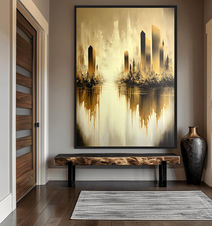 Yellow City Abstract Art Framed Canvas