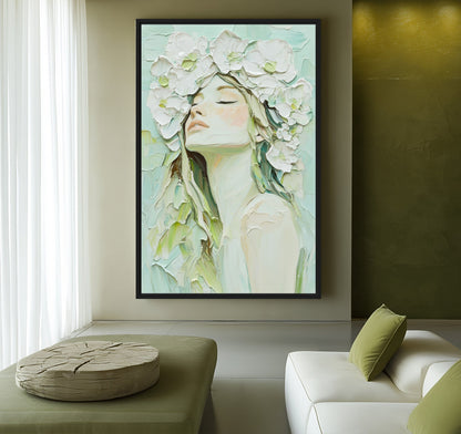 Flower Crowned Woman Digital Art Canvas Print Detail | PaintFu