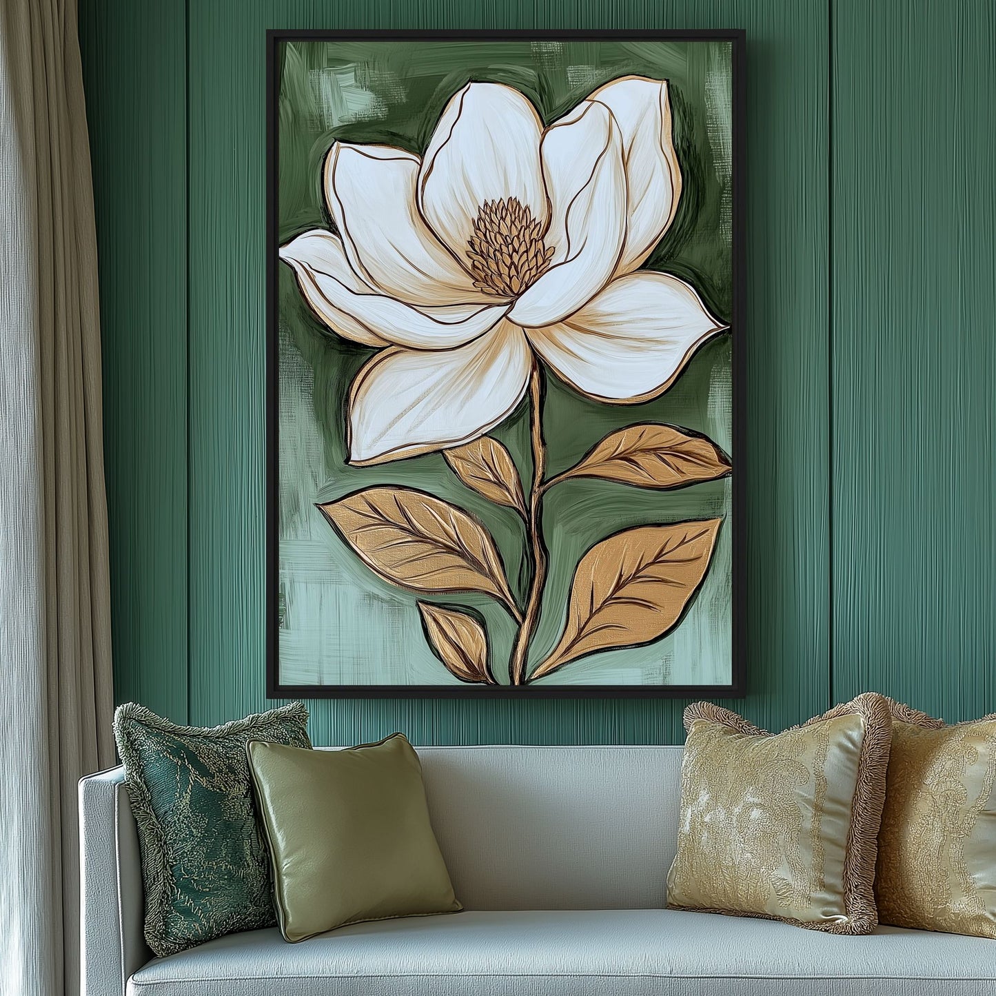 White Magnolia Flower Modern Art Framed canvas - PaintFu