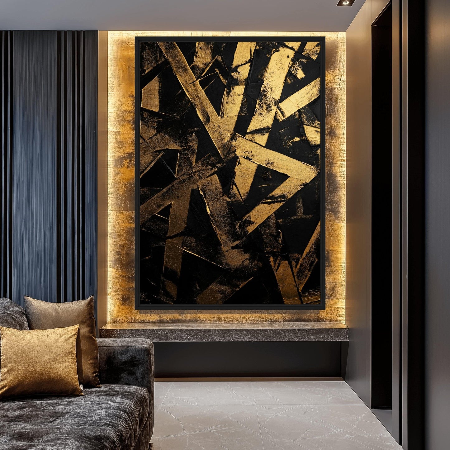 Black Gold Pattern Art Framed Canvas