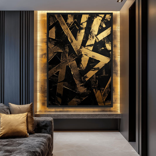 Black Gold Pattern Art Framed Canvas
