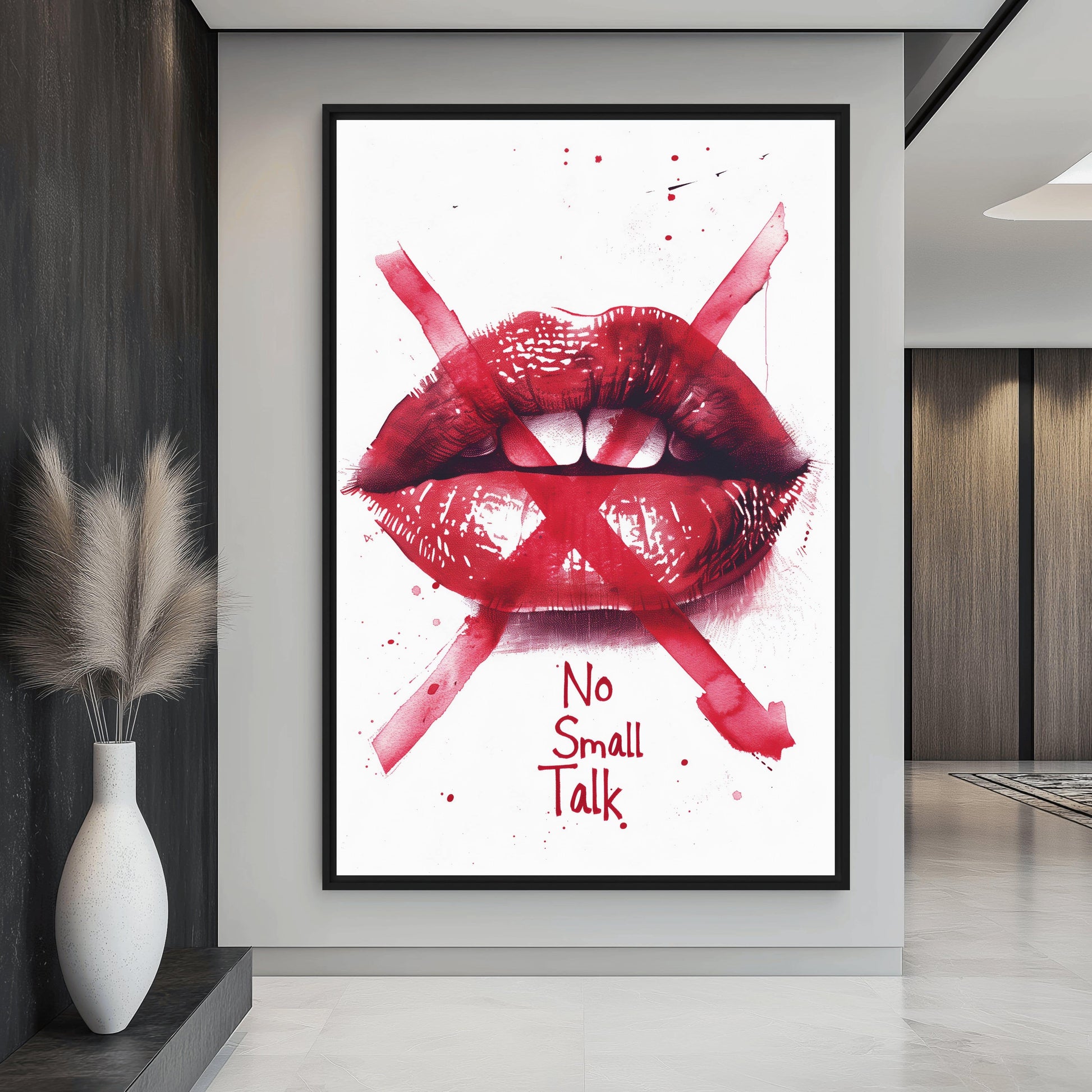 Lips "No Small Talk" Fashion Art Framed Canvas - PaintFu