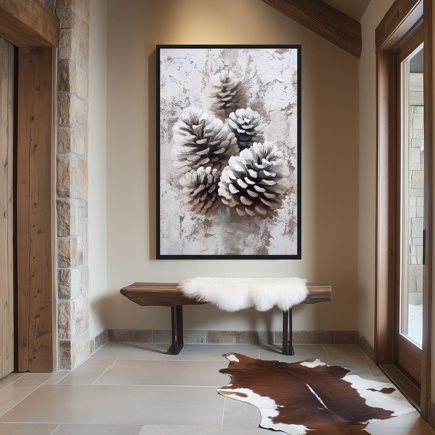 Pine Cones Winter Art Framed Canvas