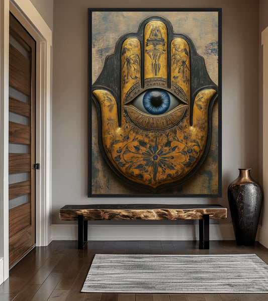 Hamsa Hand Religious Art Framed Canvas