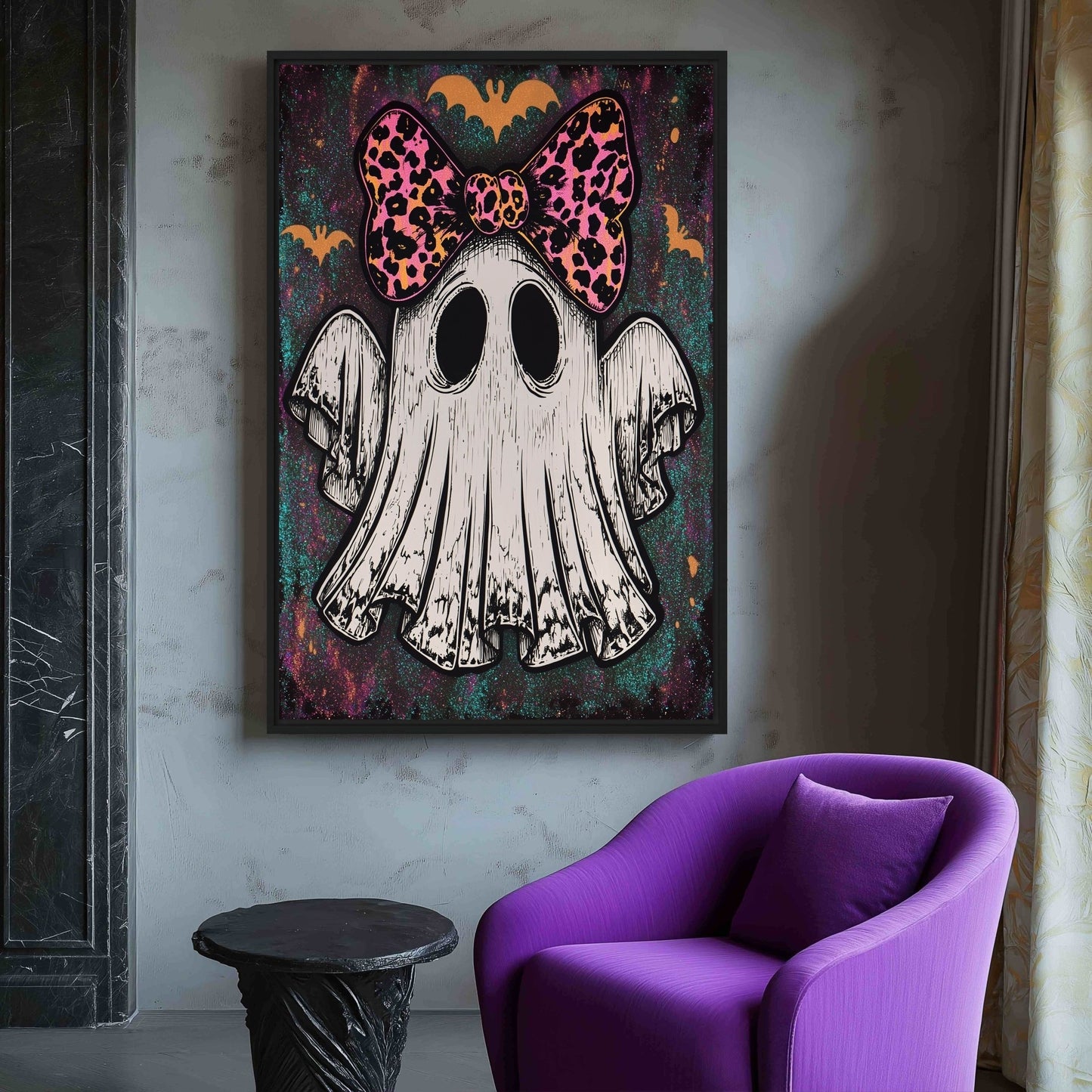 Cute Girl Ghost Halloween Art Framed Canvas