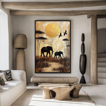African Landscape Art Framed Canvas