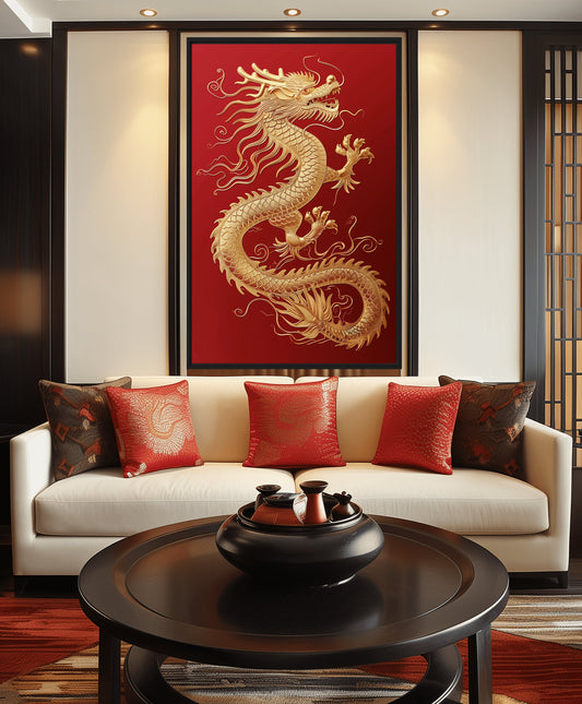 Golden Dragon Chinese Art Framed Canvas - PaintFu