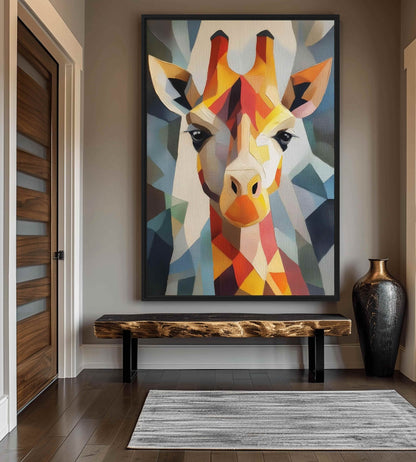 Giraffe Geometric Art Framed Canvas - PaintFu