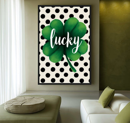 Lucky Clover Typography Art Framed Canvas - PaintFu