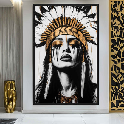 Native American Woman Portrait Framed Canvas - PaintFu