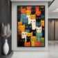 Cats Colorful Collage Famed Canvas