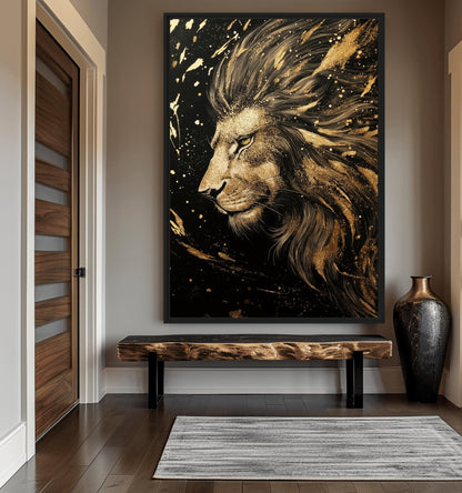Golden Majestic Lion Framed Canvas