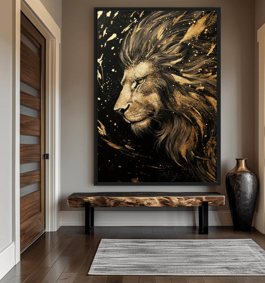 Golden Majestic Lion Framed Canvas - PaintFu