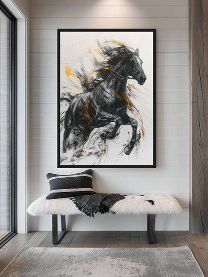 Black Horse Equestrian Art Canvas Print Detail | PaintFu