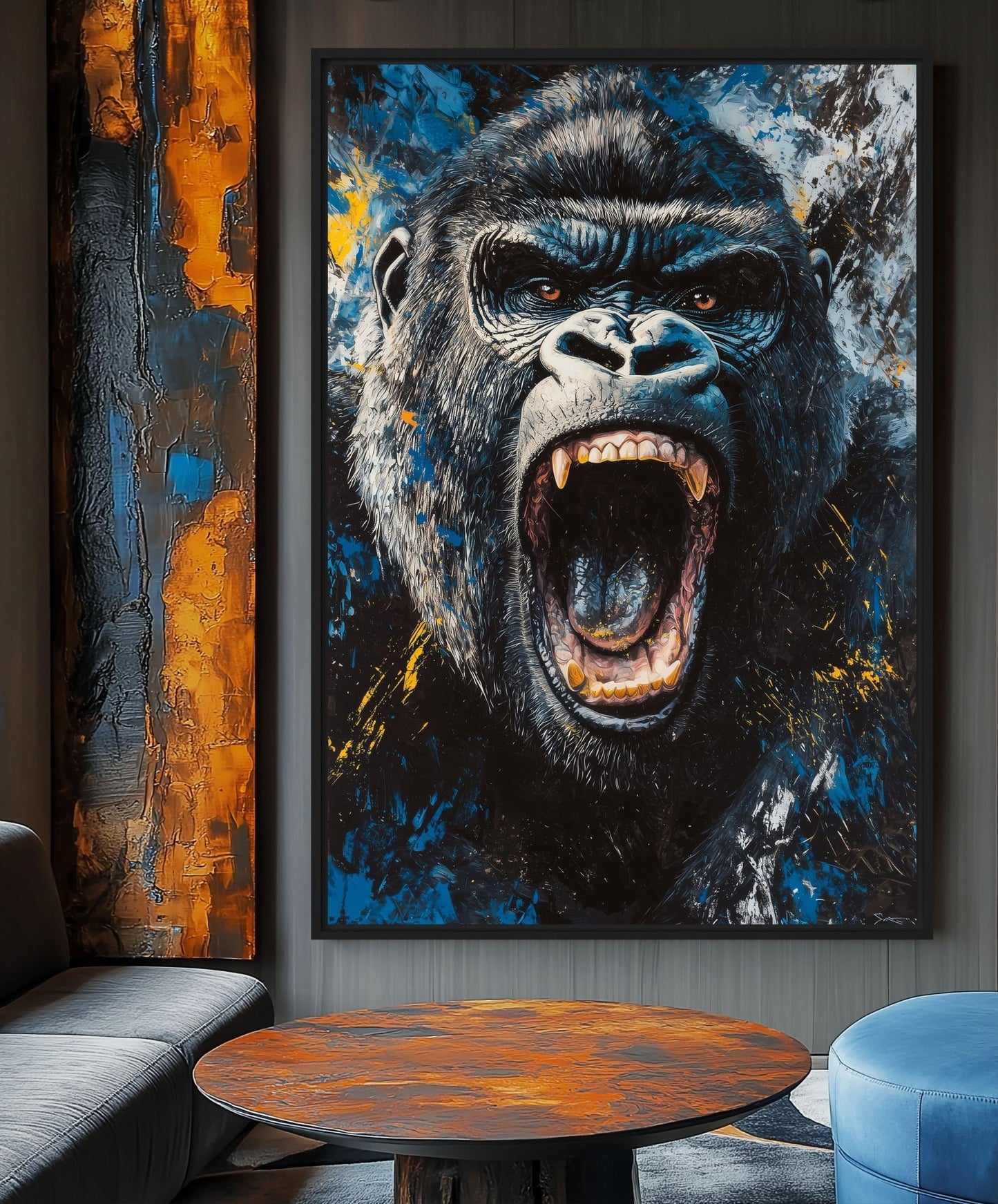 Roaring Gorilla Modern Art Framed Canvas
