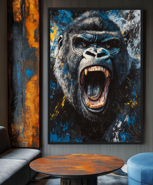 Roaring Gorilla Modern Art Framed Canvas