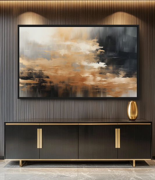 Gold Black Grey Modern Art Framed Canvas