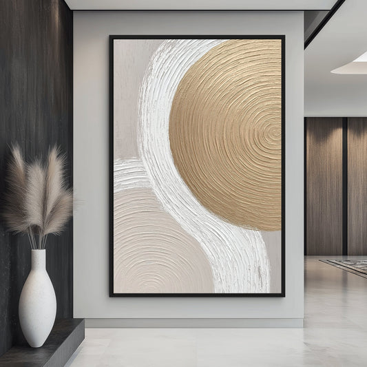 Beige and Gold Modern Art Framed Canvas