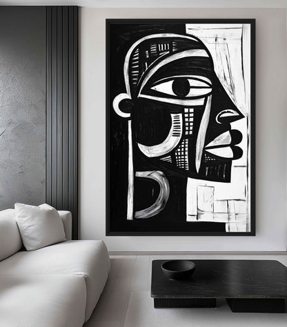 African Tribal Art Black White Canvas Print Detail | PaintFu