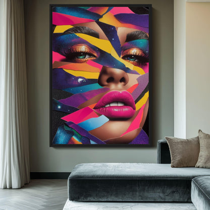 Neon Pop Art Woman Framed Canvas - PaintFu