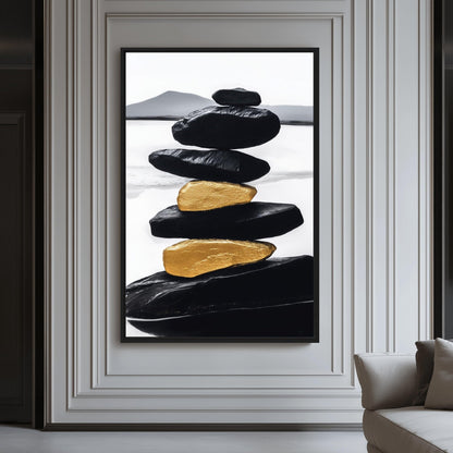 Zen Balancing Stones Framed Canvas - PaintFu