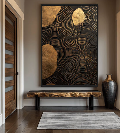 Spiral Black and Gold Modern Art Framed Canvas