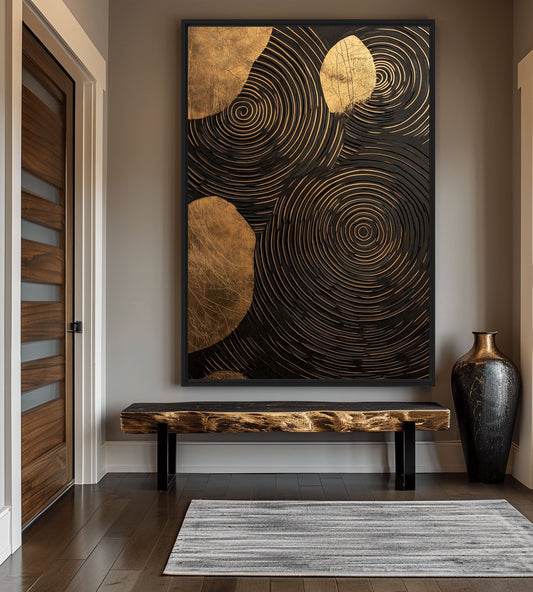 Spiral Black and Gold Modern Art Framed Canvas