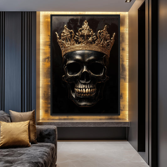 Skull with Golden Crown Gothic Art Framed Canvas