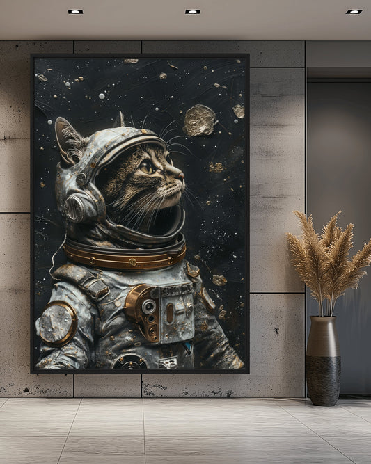 Astro Cat Space Art Framed Canvas - PaintFu