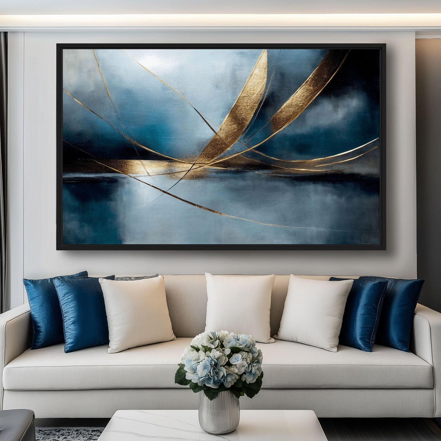 Navy Gold Abstract Art Framed Canvas