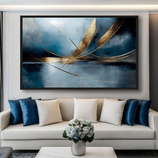 Navy Gold Abstract Art Framed Canvas