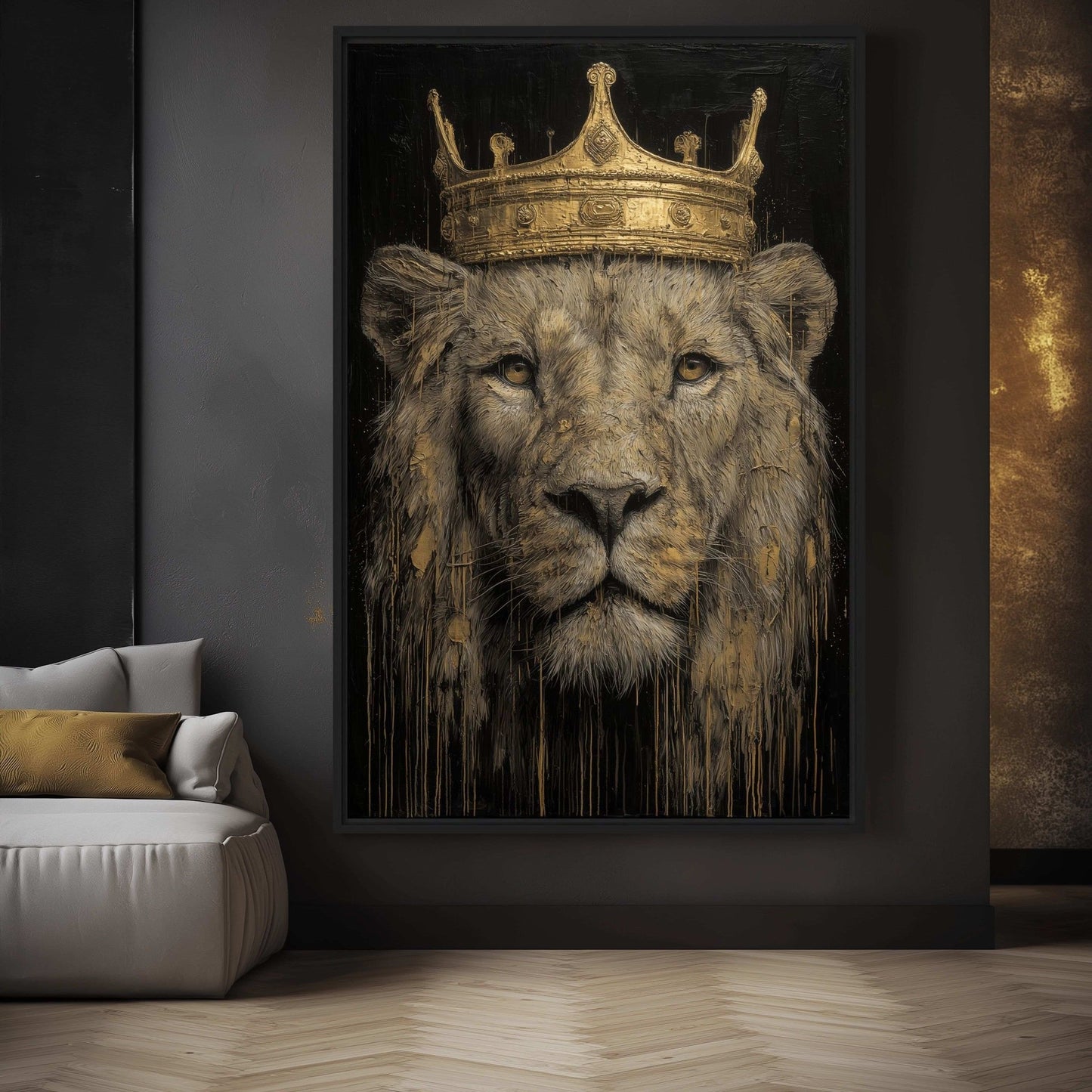 Crowned Lion Trendy Art Framed Canvas