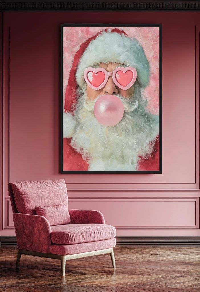 Santa Blowing Bubble Gum Framed Canvas