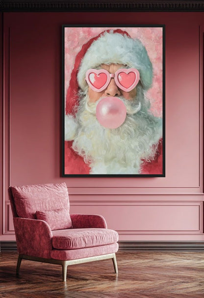 Santa Blowing Bubble Gum Framed Canvas - PaintFu