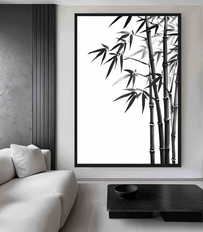 Minimalist Bamboo Ink Art Framed Canvas - PaintFu