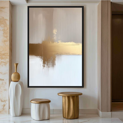 Beige White Gold Minimalist Art Framed Canvas - PaintFu