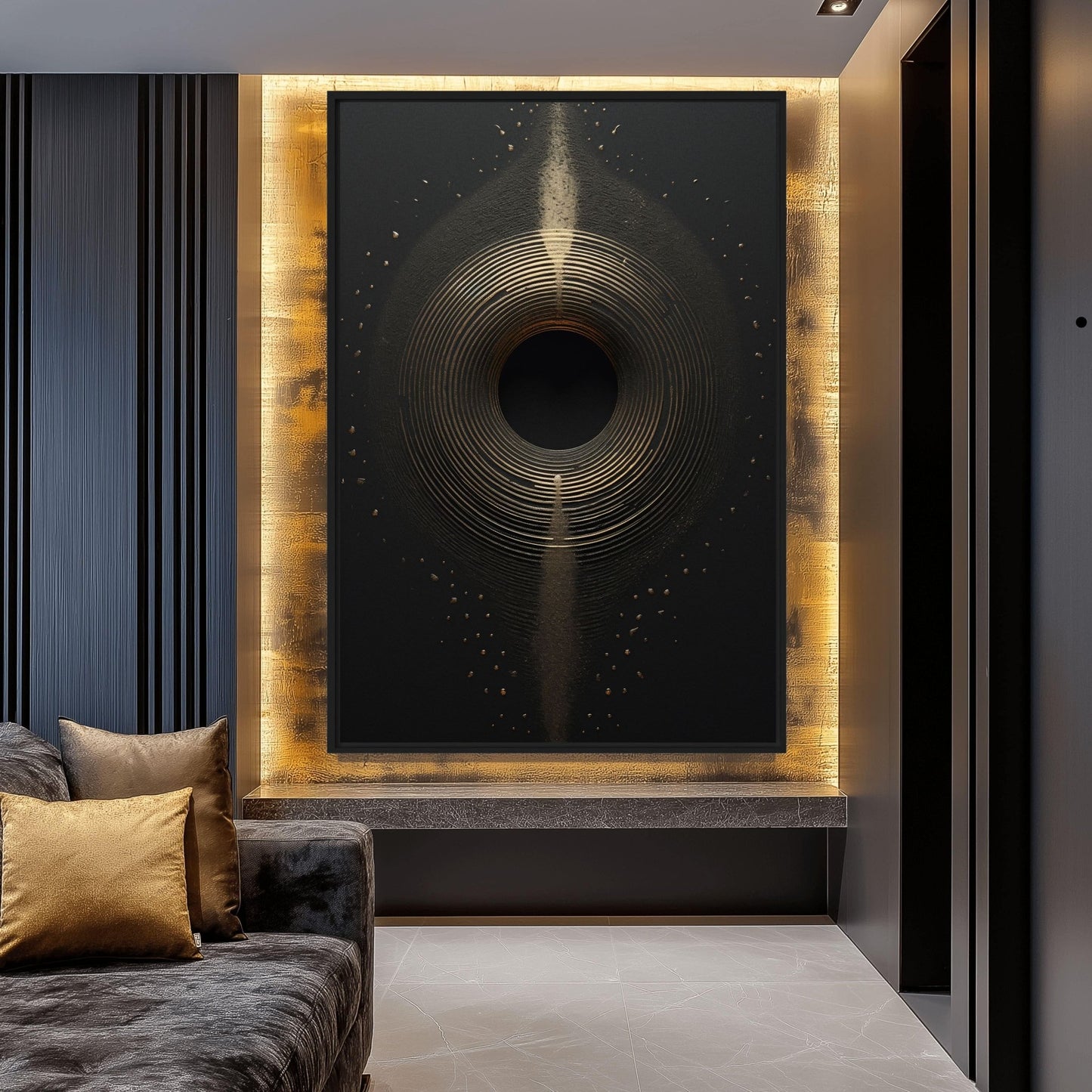 Eclipse Black Gold 3D Art Famed Canvas